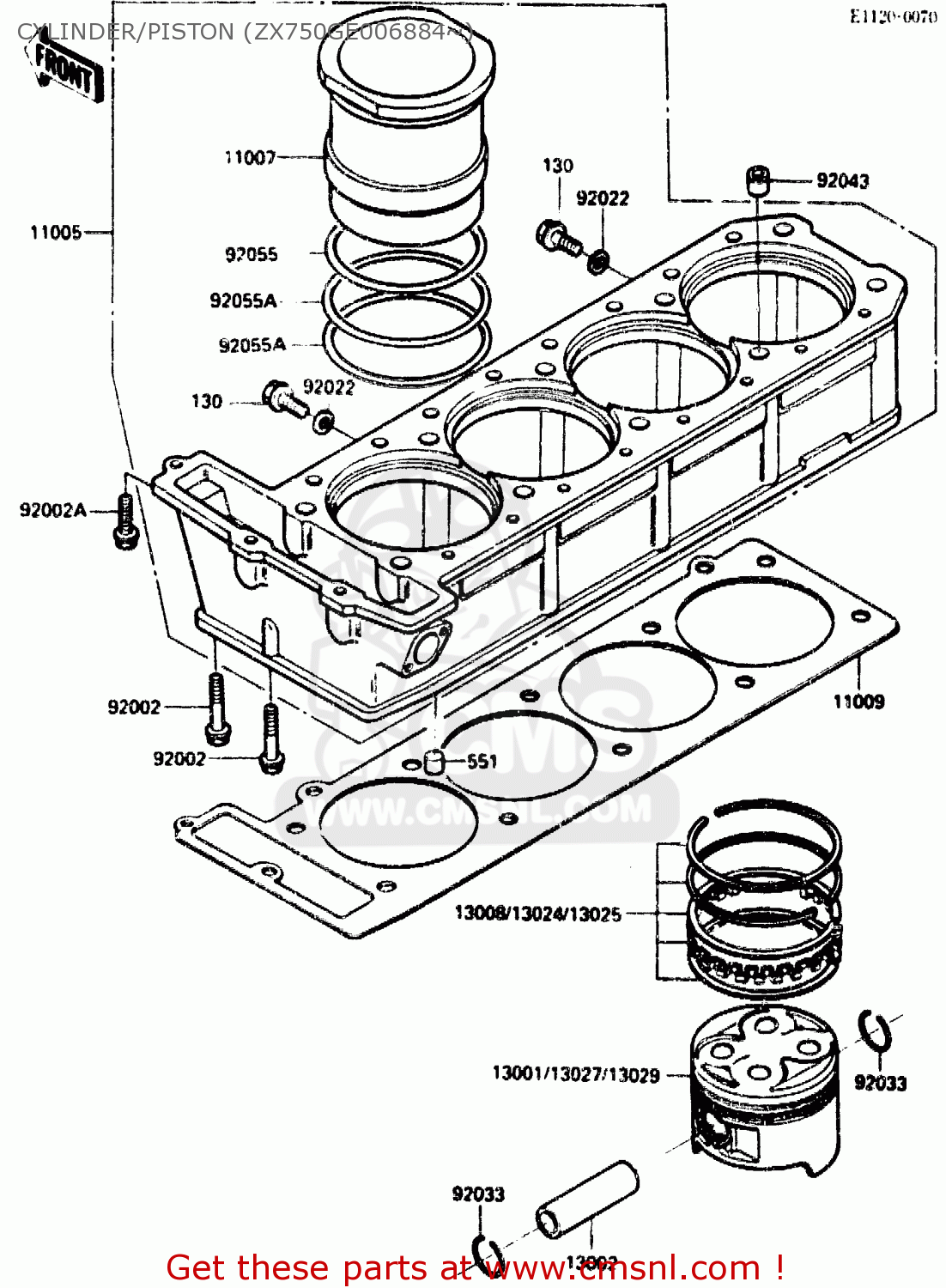 CYLINDER/PISTON (ZX750GE006884~) ZX750G2 1985 EUROPE UK FR GR IT NR SD
