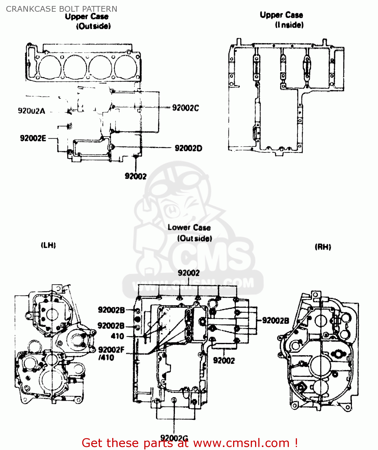 CRANKCASE BOLT PATTERN ZX750G2 1985 EUROPE UK FR GR IT NR SD