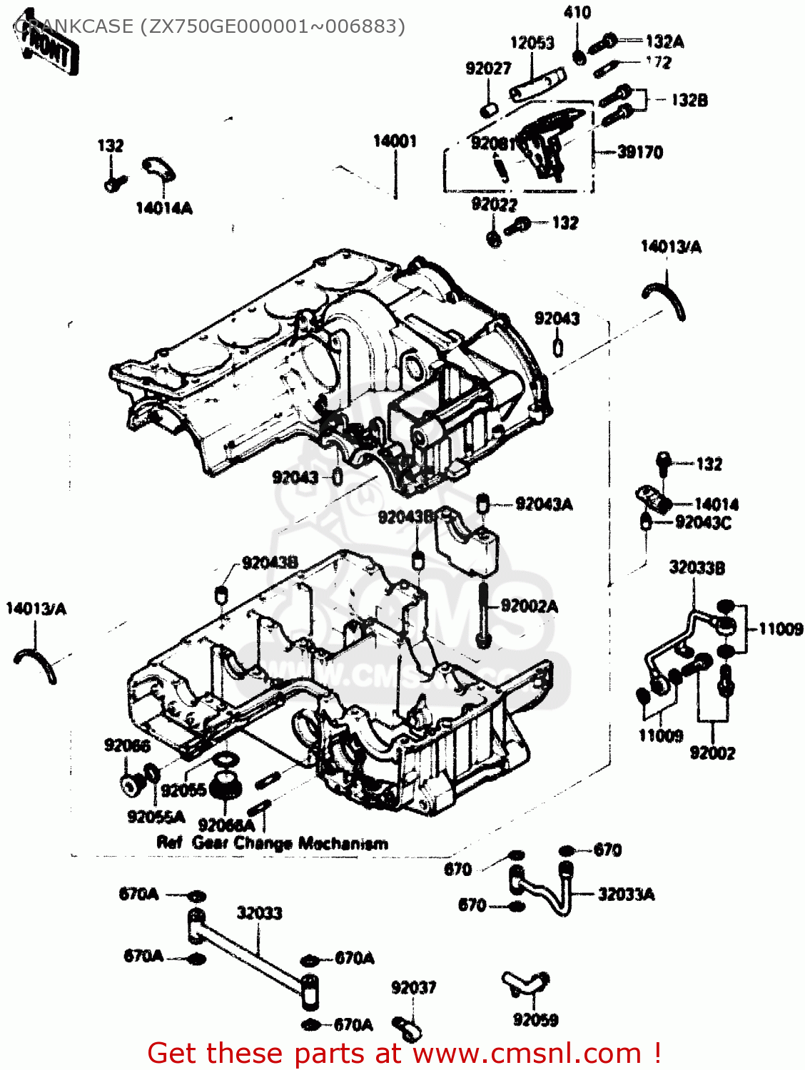 CRANKCASE (ZX750GE000001~006883) ZX750G2 1985 EUROPE UK FR GR IT NR SD