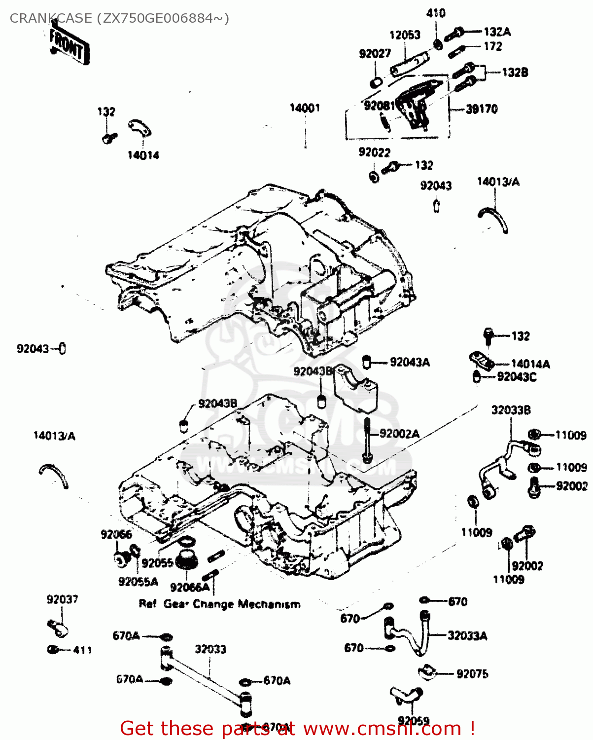CRANKCASE (ZX750GE006884~) ZX750G2 1985 EUROPE UK FR GR IT NR SD