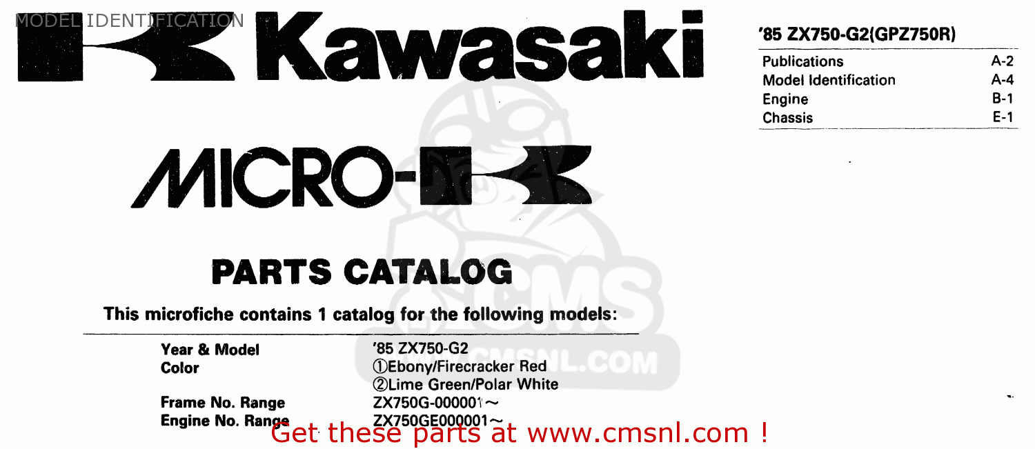 MODEL IDENTIFICATION ZX750G2 1985 EUROPE UK FR GR IT NR SD