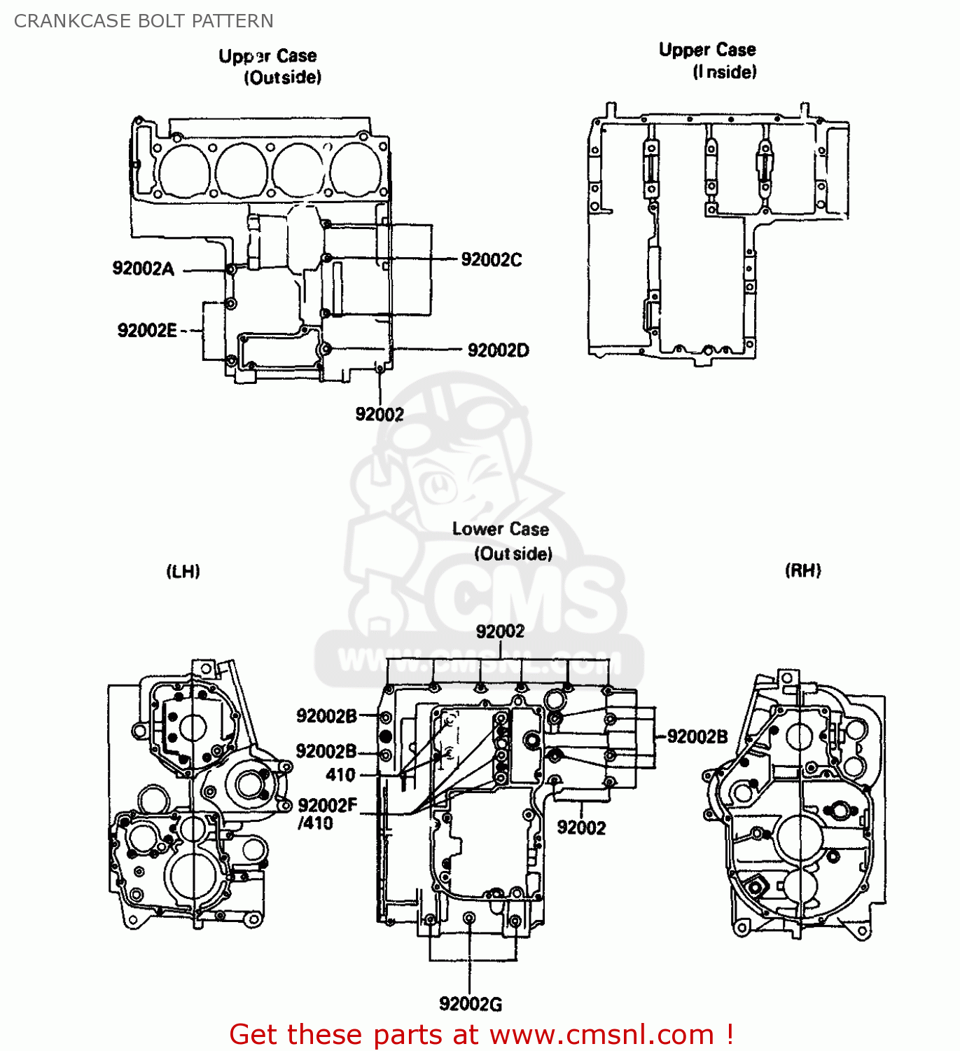 CRANKCASE BOLT PATTERN ZX750G3 1986 EUROPE UK GR SD ST WG