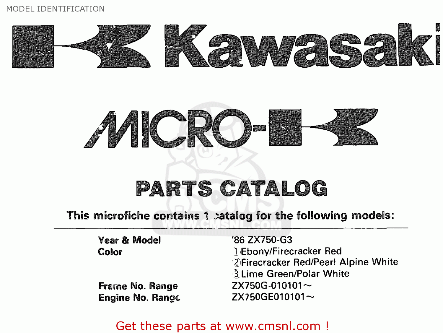MODEL IDENTIFICATION ZX750G3 1986 EUROPE UK GR SD ST WG