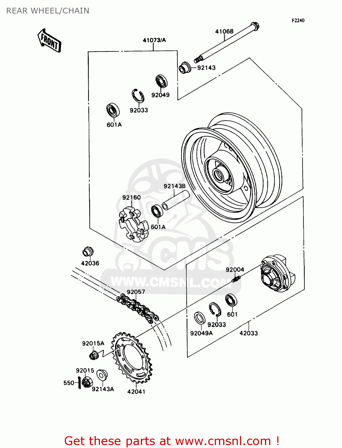 REAR WHEEL/CHAIN ZX750H1 NINJA ZX7 1989 USA CALIFORNIA CANADA
