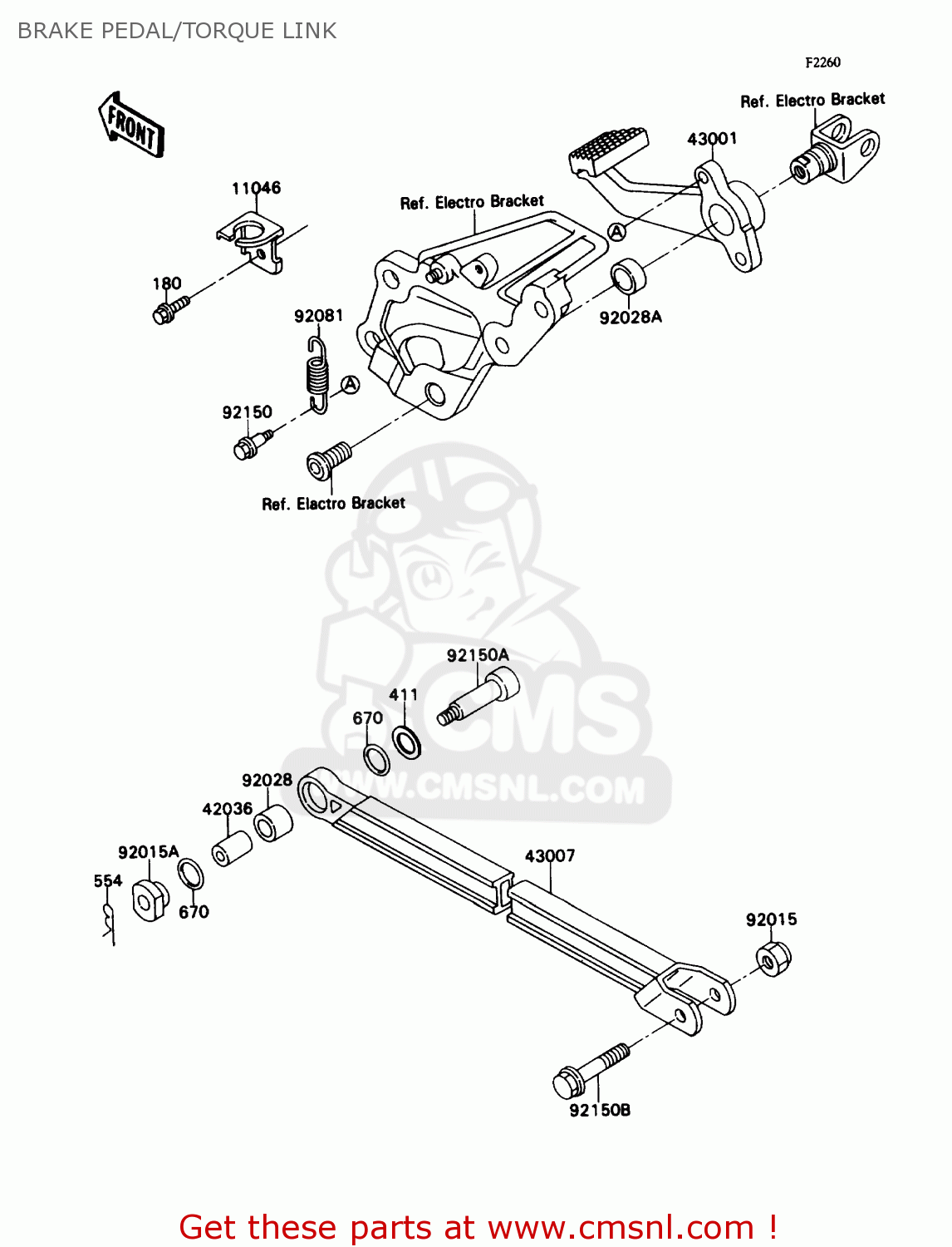 BRAKE PEDAL/TORQUE LINK ZX750H1 NINJA ZX7 1989 USA CALIFORNIA CANADA