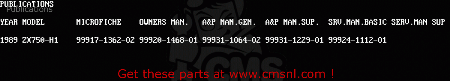 Publications ZX750H1 NINJA ZX7 1989 USA CALIFORNIA CANADA