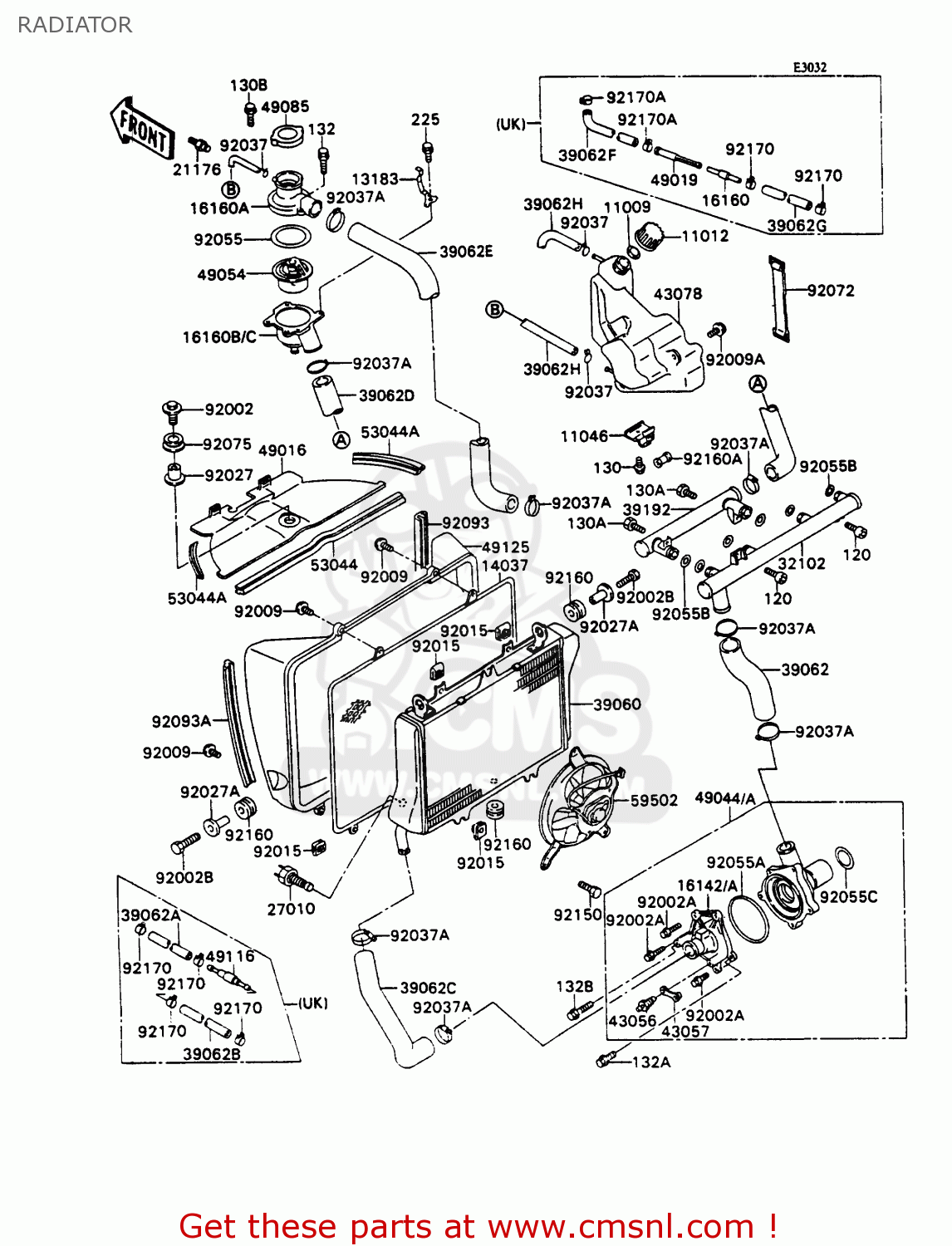 RADIATOR ZX750H1 ZXR750 1989 EUROPE UK FR AR FG GR IT NR SD SP ST