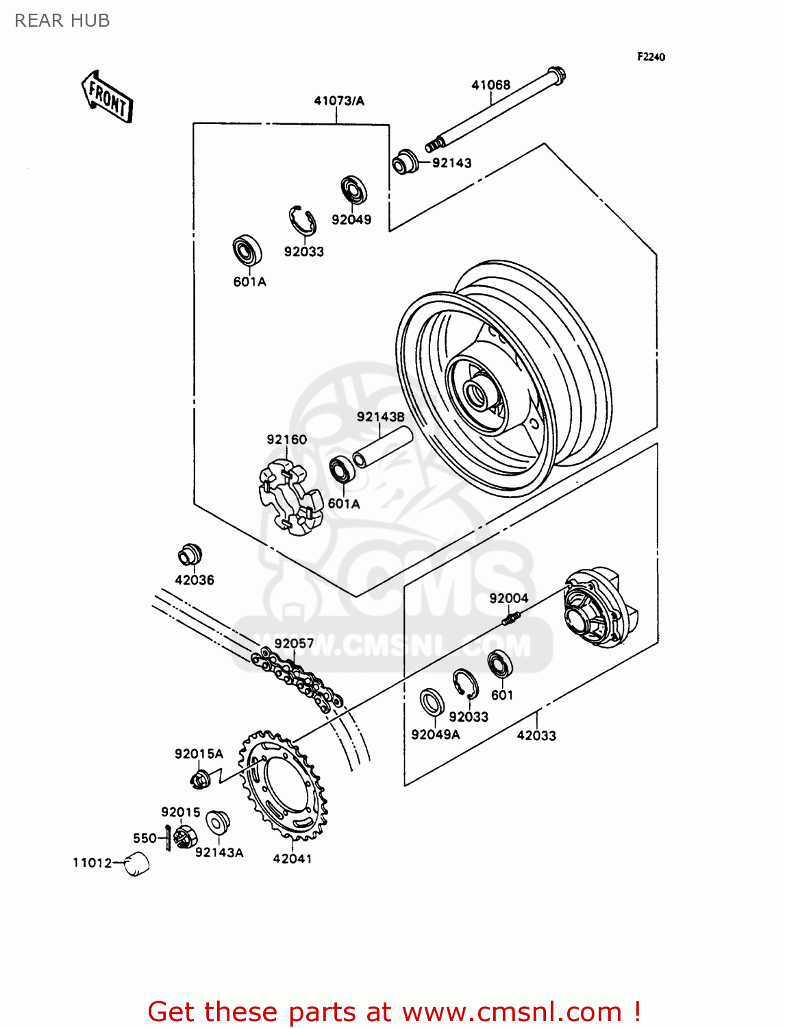 REAR HUB ZX750H1 ZXR750 1989 EUROPE UK FR AR FG GR IT NR SD SP ST