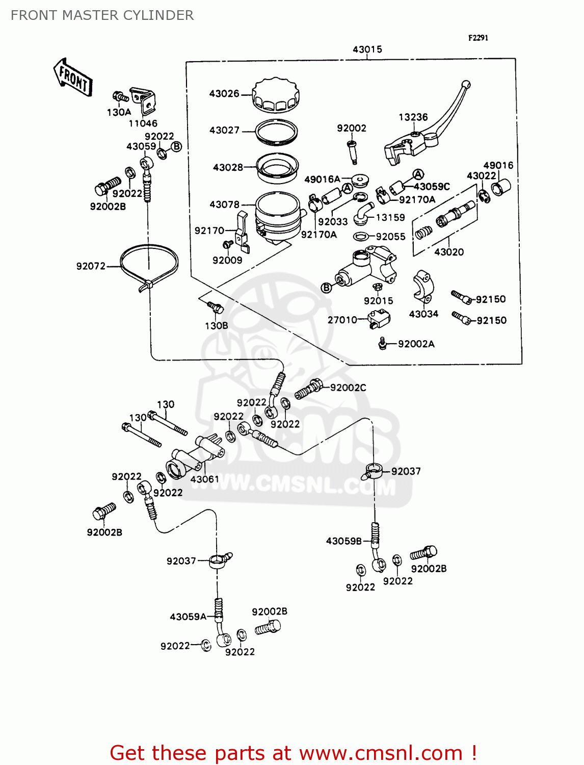 FRONT MASTER CYLINDER ZX750H1 ZXR750 1989 EUROPE UK FR AR FG GR IT NR SD SP ST