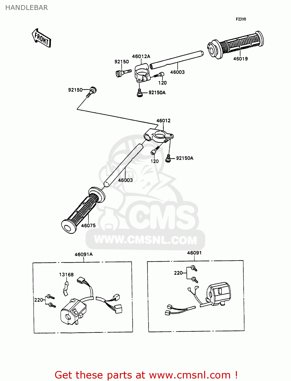 HANDLEBAR ZX750H1 ZXR750 1989 EUROPE UK FR AR FG GR IT NR SD SP ST