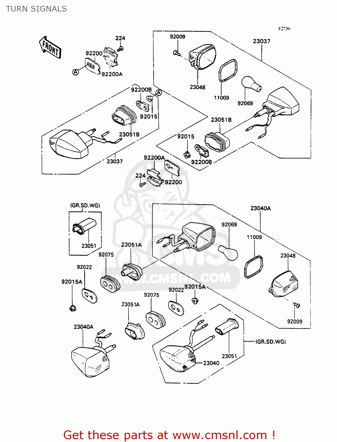 TURN SIGNALS ZX750H1 ZXR750 1989 EUROPE UK FR AR FG GR IT NR SD SP ST