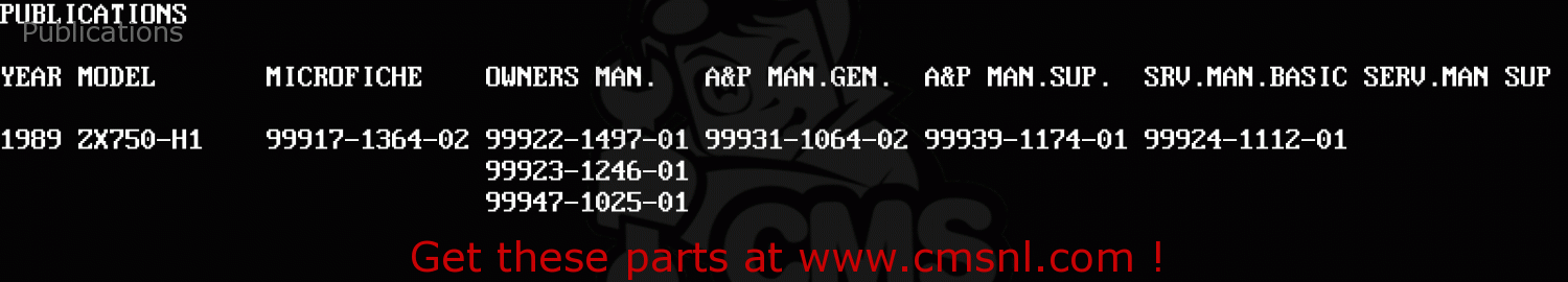 Publications ZX750H1 ZXR750 1989 EUROPE UK FR AR FG GR IT NR SD SP ST