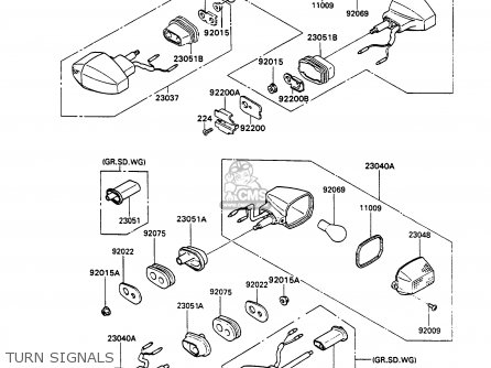 TURN SIGNALS - ZX750H1 ZXR750 1989 EUROPE UK FR AR FG GR IT NR SD SP ST