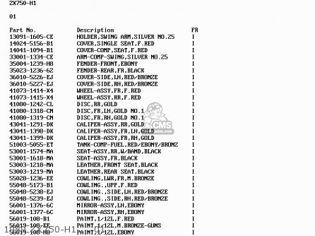 1989 ZX750-H1     01 - ZX750H1 ZXR750 1989 EUROPE UK FR AR FG GR IT NR SD SP ST