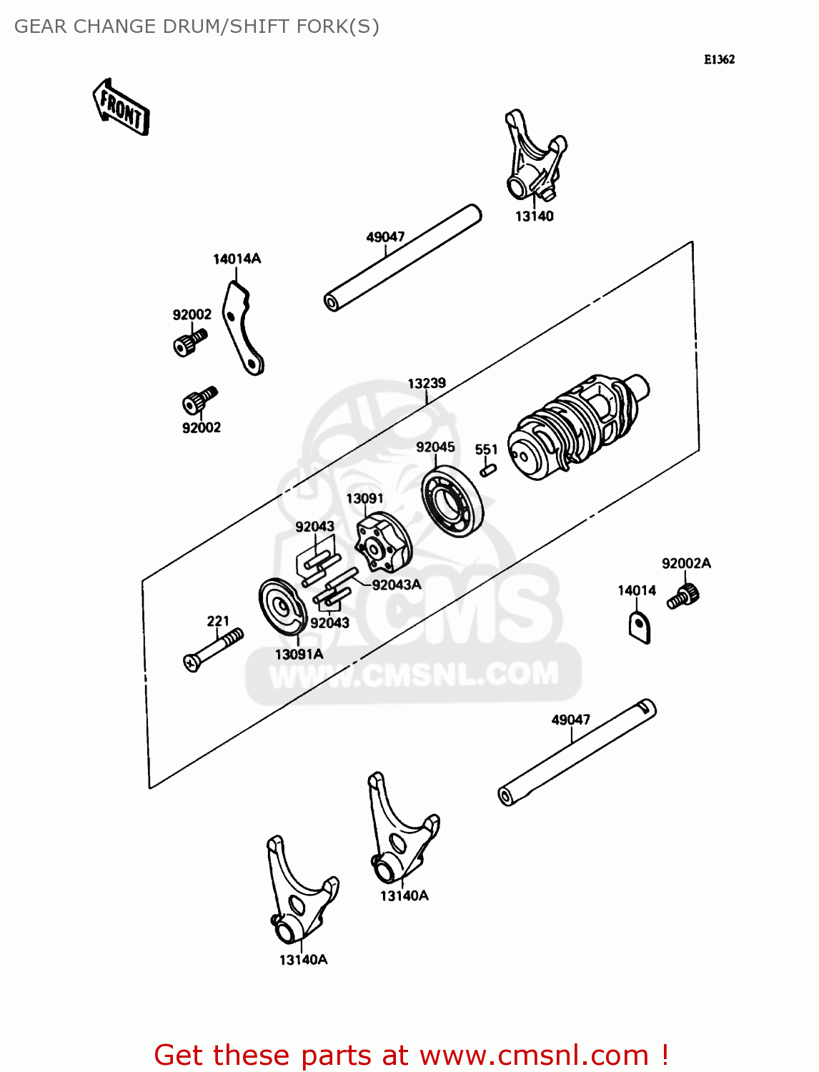 GEAR CHANGE DRUM/SHIFT FORK(S) ZX750H2 NINJA ZX7 1990 USA CALIFORNIA CANADA