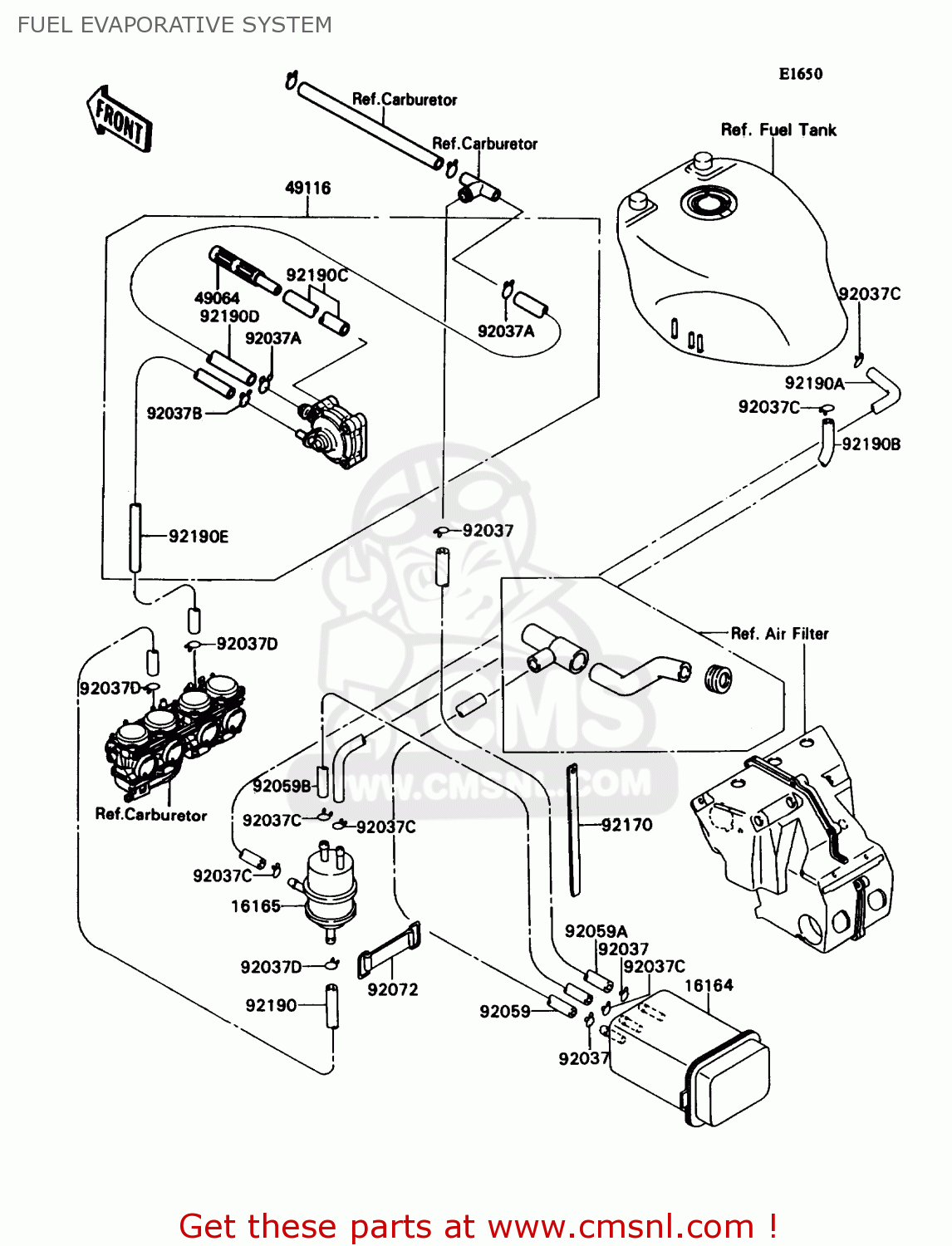 FUEL EVAPORATIVE SYSTEM ZX750H2 NINJA ZX7 1990 USA CALIFORNIA CANADA