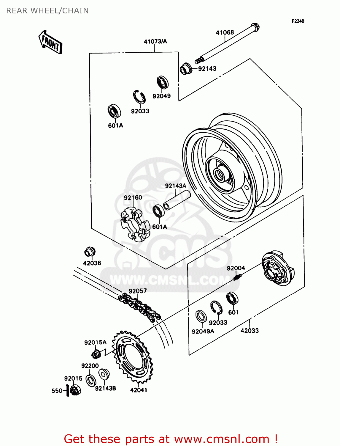 REAR WHEEL/CHAIN ZX750H2 NINJA ZX7 1990 USA CALIFORNIA CANADA