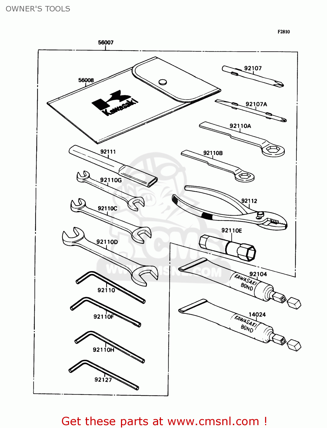 OWNER'S TOOLS ZX750H2 NINJA ZX7 1990 USA CALIFORNIA CANADA