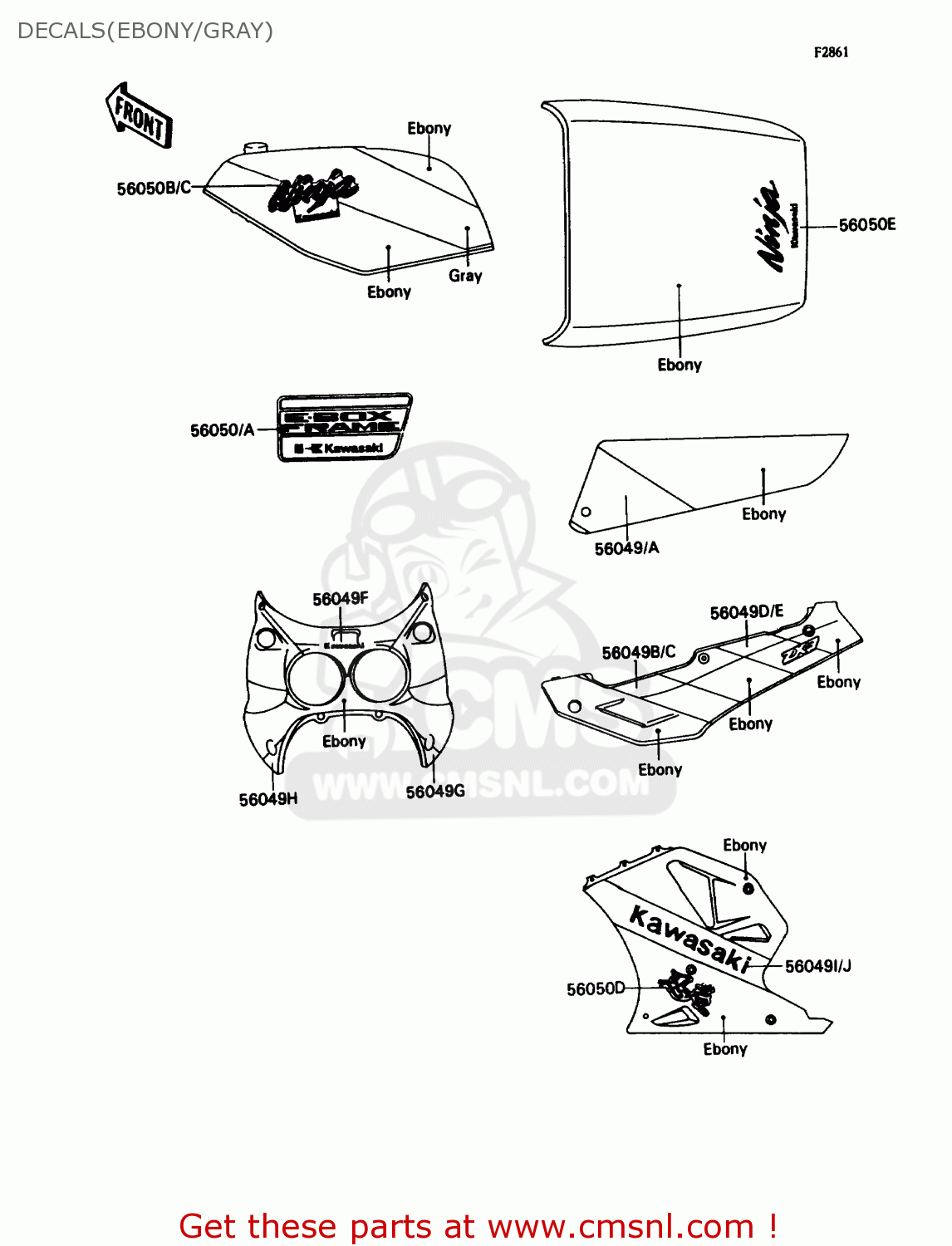 DECALS(EBONY/GRAY) ZX750H2 NINJA ZX7 1990 USA CALIFORNIA CANADA