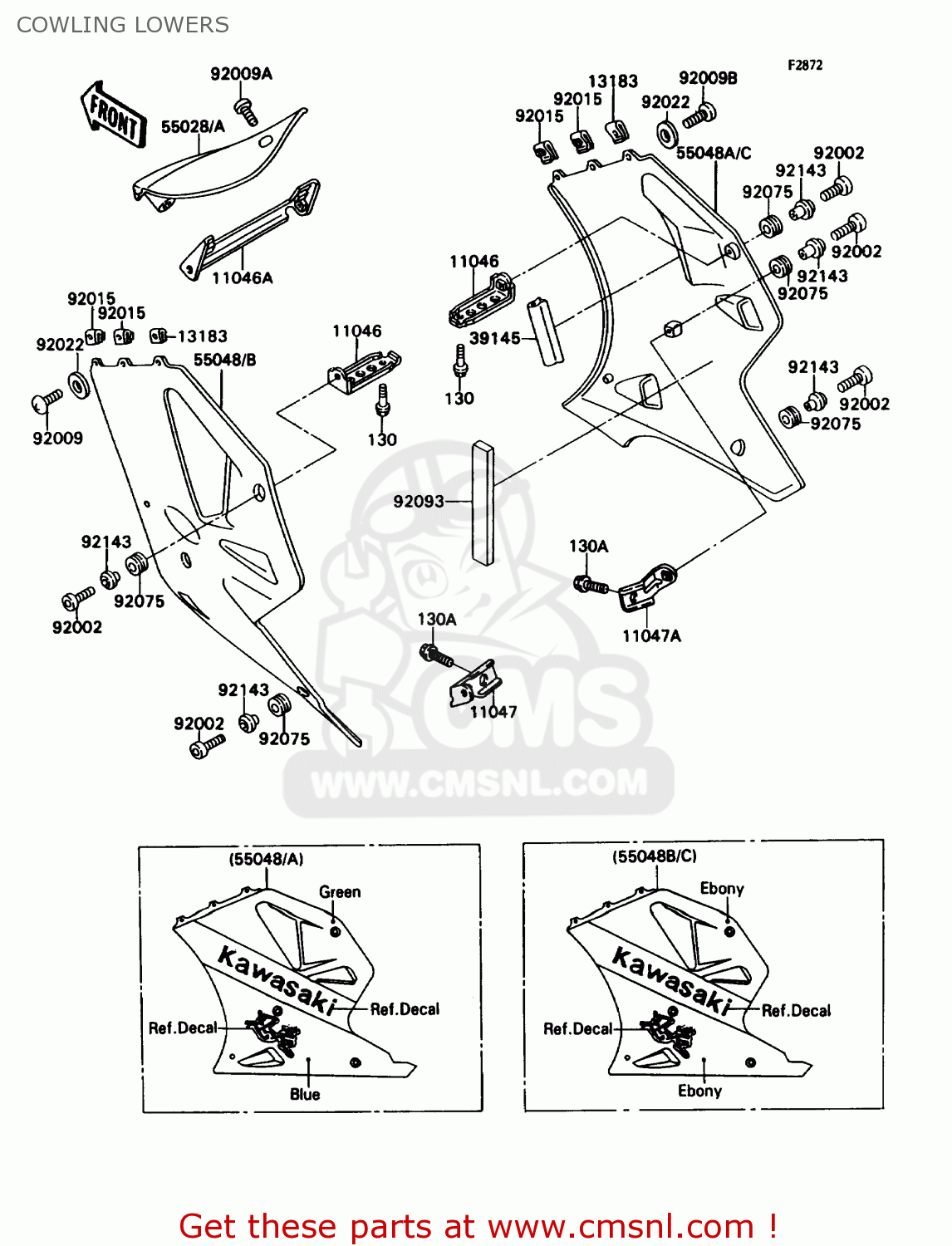 COWLING LOWERS ZX750H2 NINJA ZX7 1990 USA CALIFORNIA CANADA