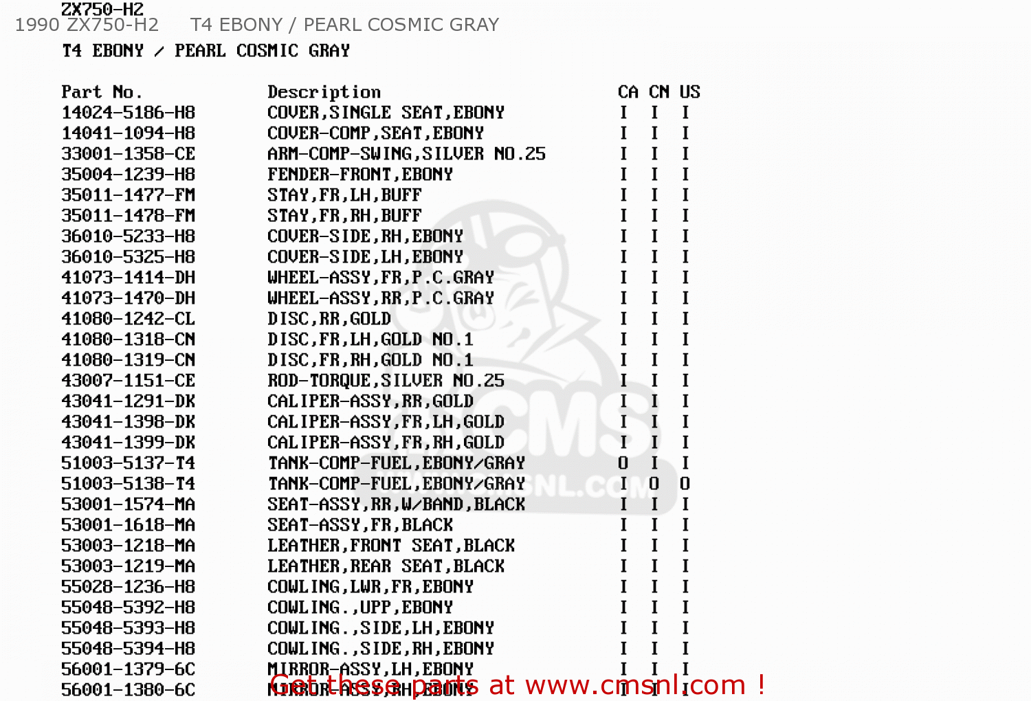 1990 ZX750-H2     T4 EBONY / PEARL COSMIC GRAY ZX750H2 NINJA ZX7 1990 USA CALIFORNIA CANADA