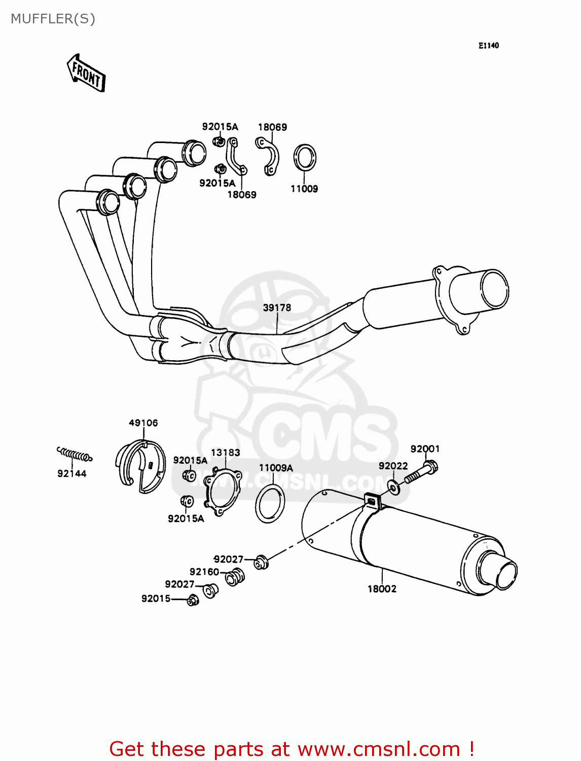 MUFFLER(S) ZX750H2 ZXR750 1990 EUROPE UK FR AR FG GR IT NR SD SP ST