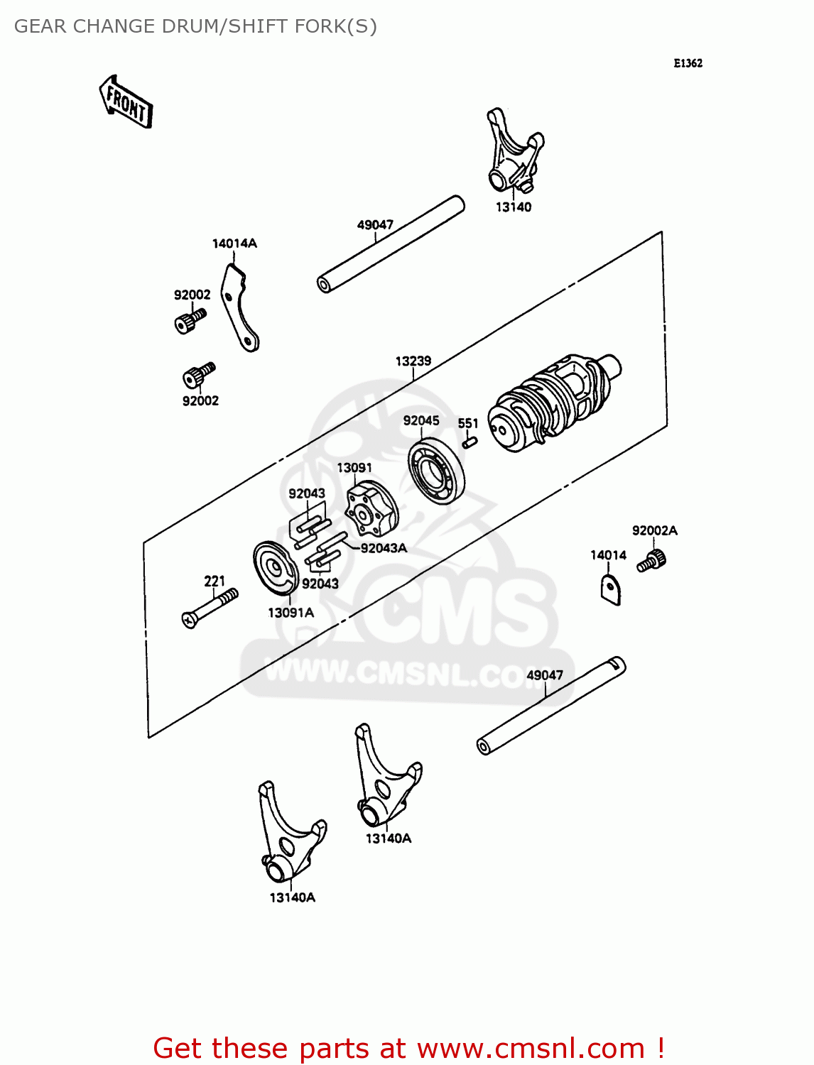 GEAR CHANGE DRUM/SHIFT FORK(S) ZX750H2 ZXR750 1990 EUROPE UK FR AR FG GR IT NR SD SP ST