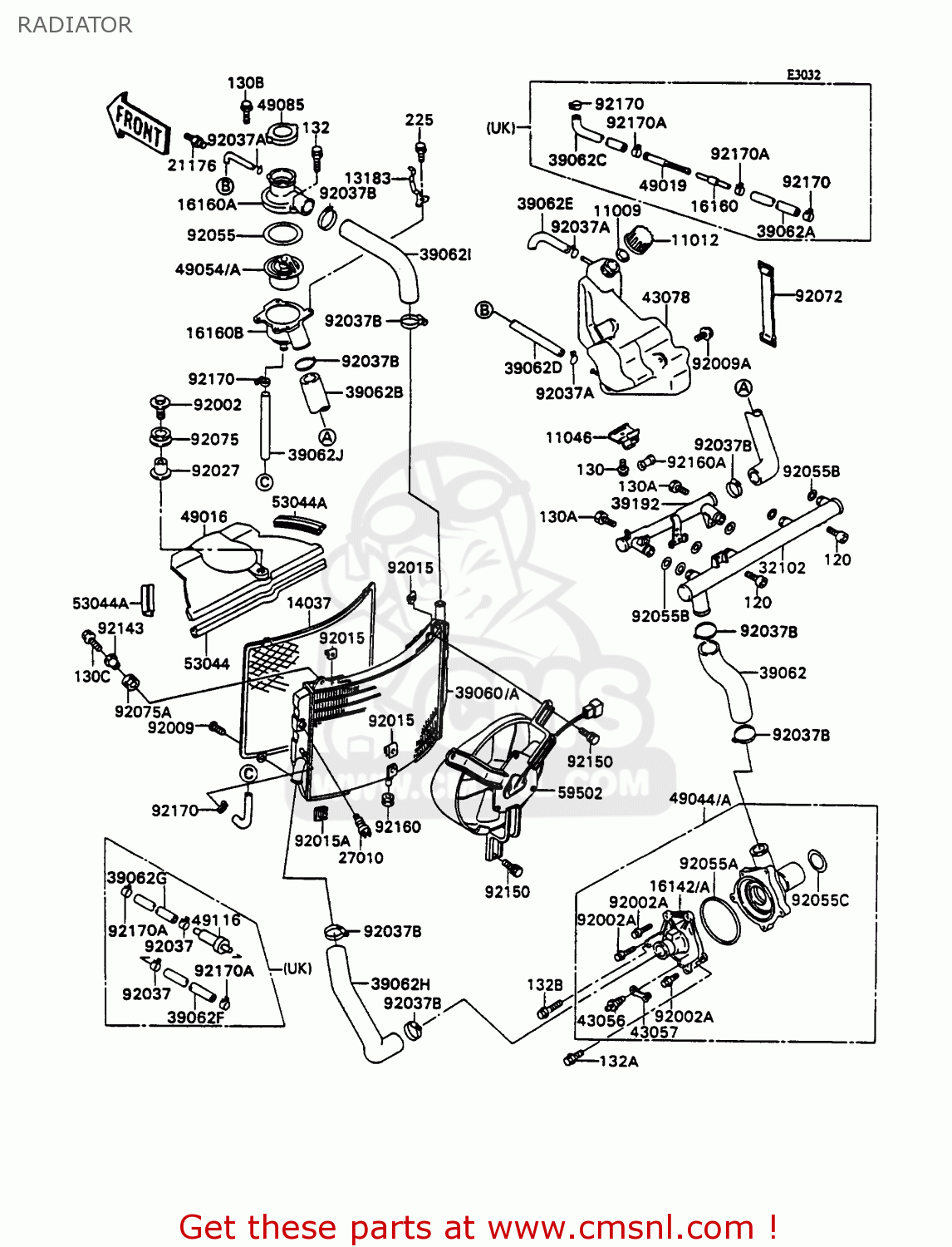 RADIATOR ZX750H2 ZXR750 1990 EUROPE UK FR AR FG GR IT NR SD SP ST