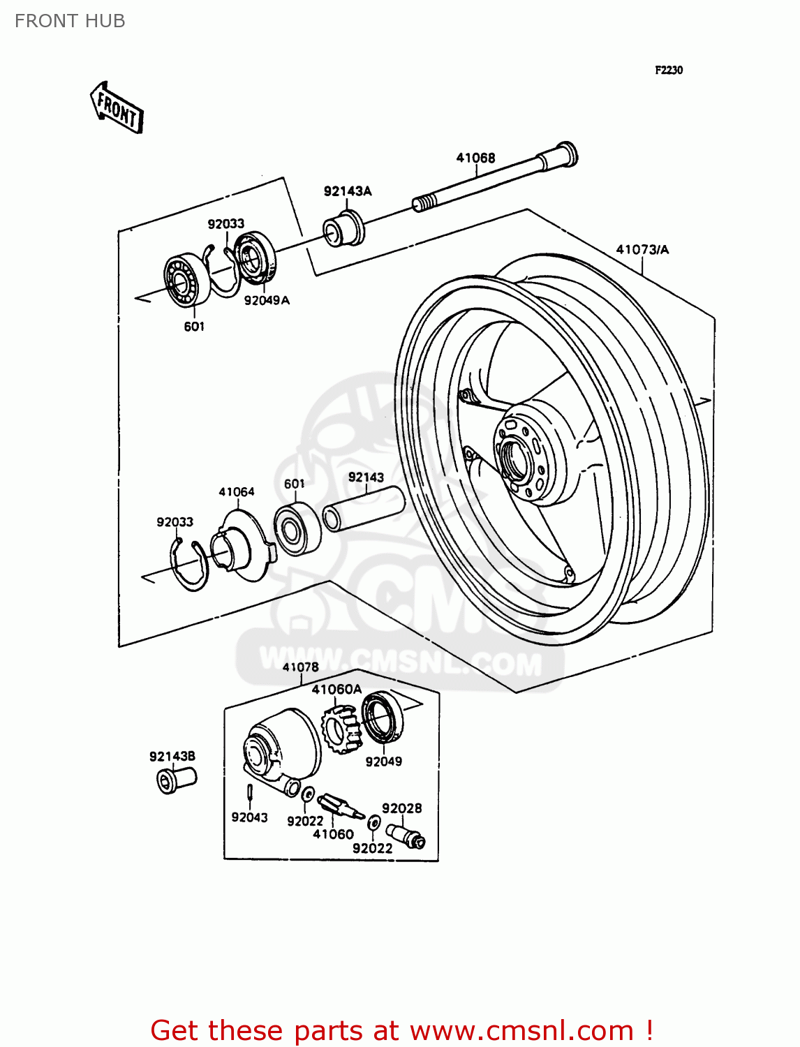 FRONT HUB ZX750H2 ZXR750 1990 EUROPE UK FR AR FG GR IT NR SD SP ST