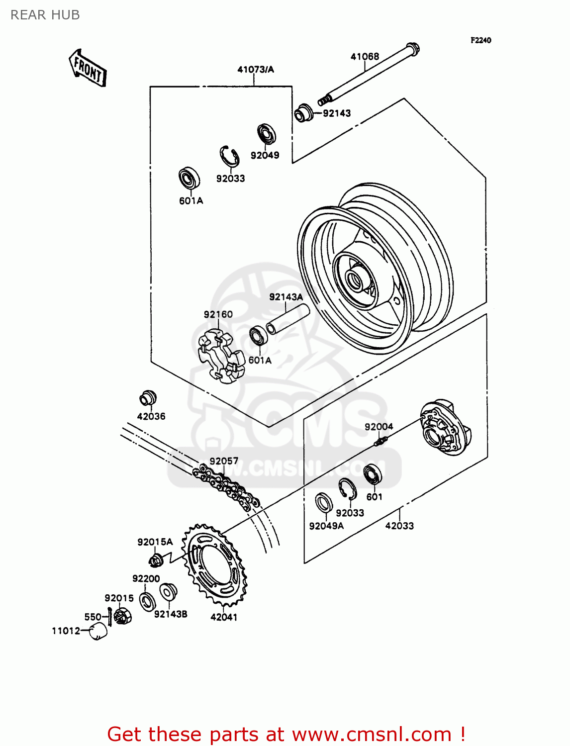 REAR HUB ZX750H2 ZXR750 1990 EUROPE UK FR AR FG GR IT NR SD SP ST