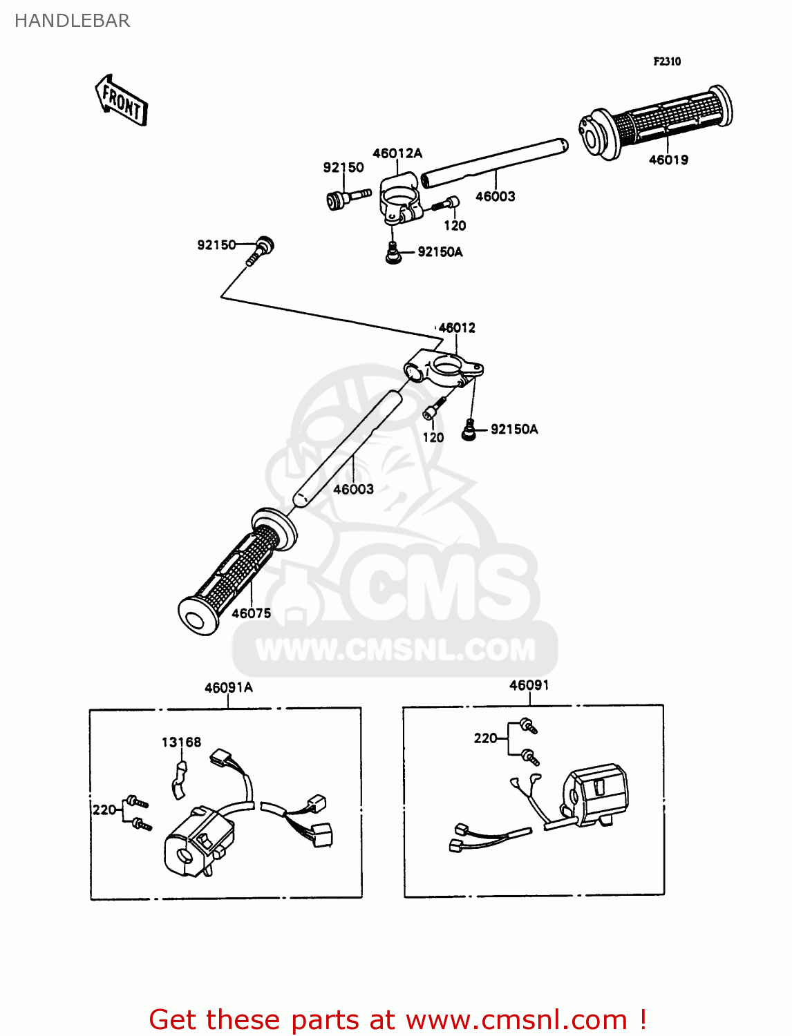 HANDLEBAR ZX750H2 ZXR750 1990 EUROPE UK FR AR FG GR IT NR SD SP ST
