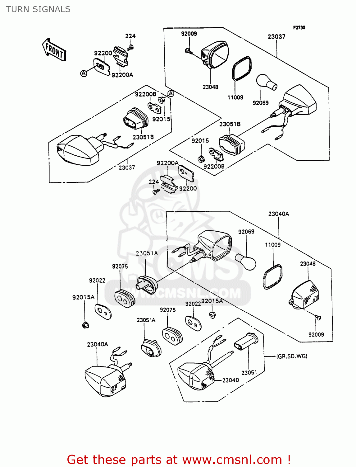 TURN SIGNALS ZX750H2 ZXR750 1990 EUROPE UK FR AR FG GR IT NR SD SP ST