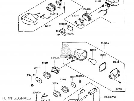TURN SIGNALS - ZX750H2 ZXR750 1990 EUROPE UK FR AR FG GR IT NR SD SP ST