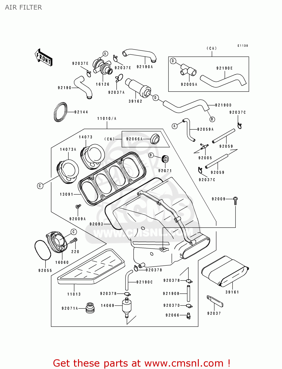 AIR FILTER ZX750J1 NINJA ZX7 1991 USA CALIFORNIA CANADA