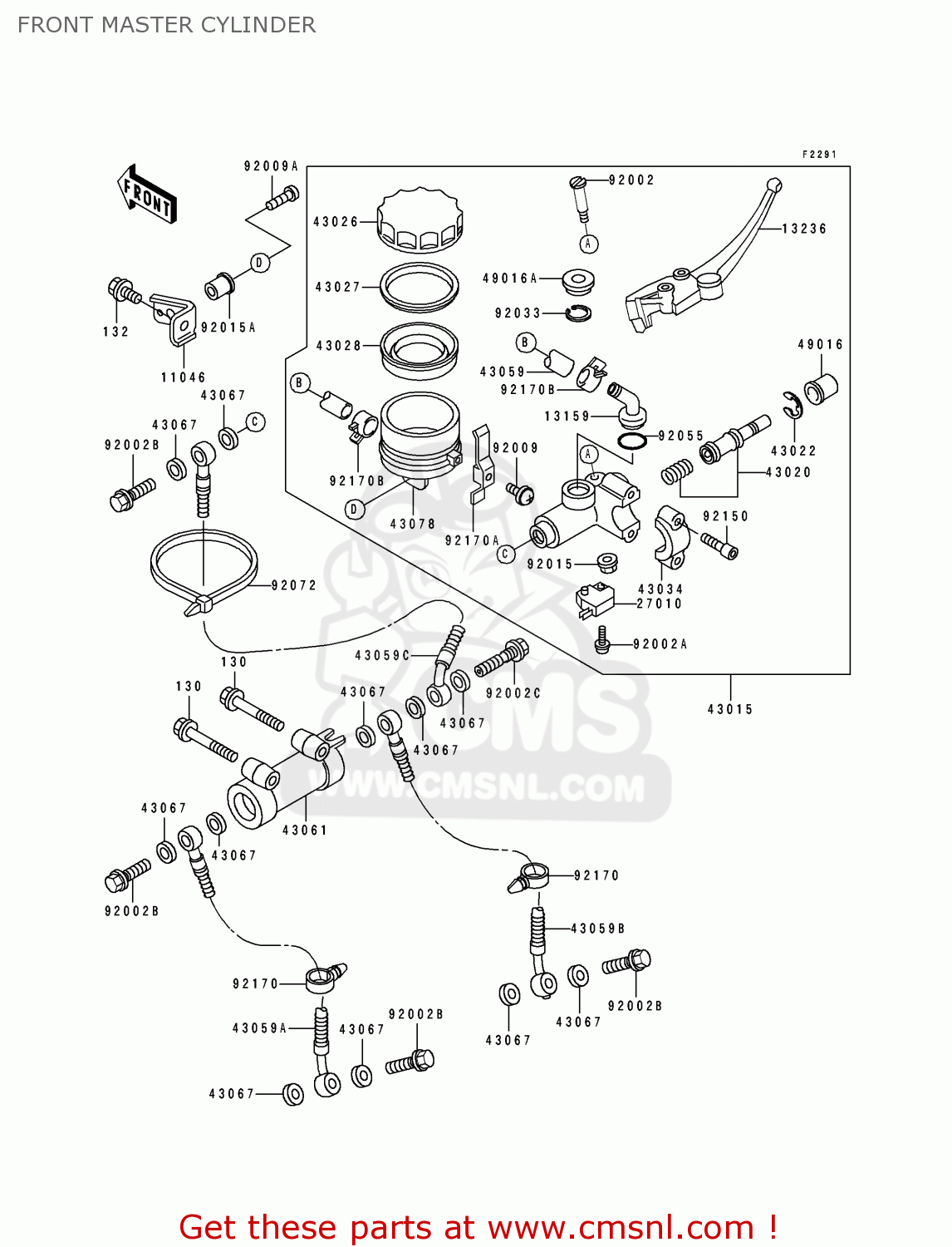 FRONT MASTER CYLINDER ZX750J1 NINJA ZX7 1991 USA CALIFORNIA CANADA