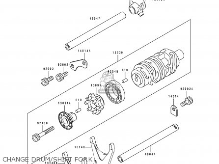 CHANGE DRUM/SHIFT FORK - ZX750J1 NINJA ZX7 1991 USA CALIFORNIA CANADA