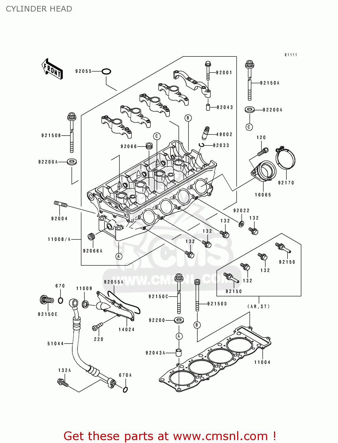 CYLINDER HEAD ZX750J1 ZXR750 1991 EUROPE UK FR AR FG GR IT NR SD SP ST