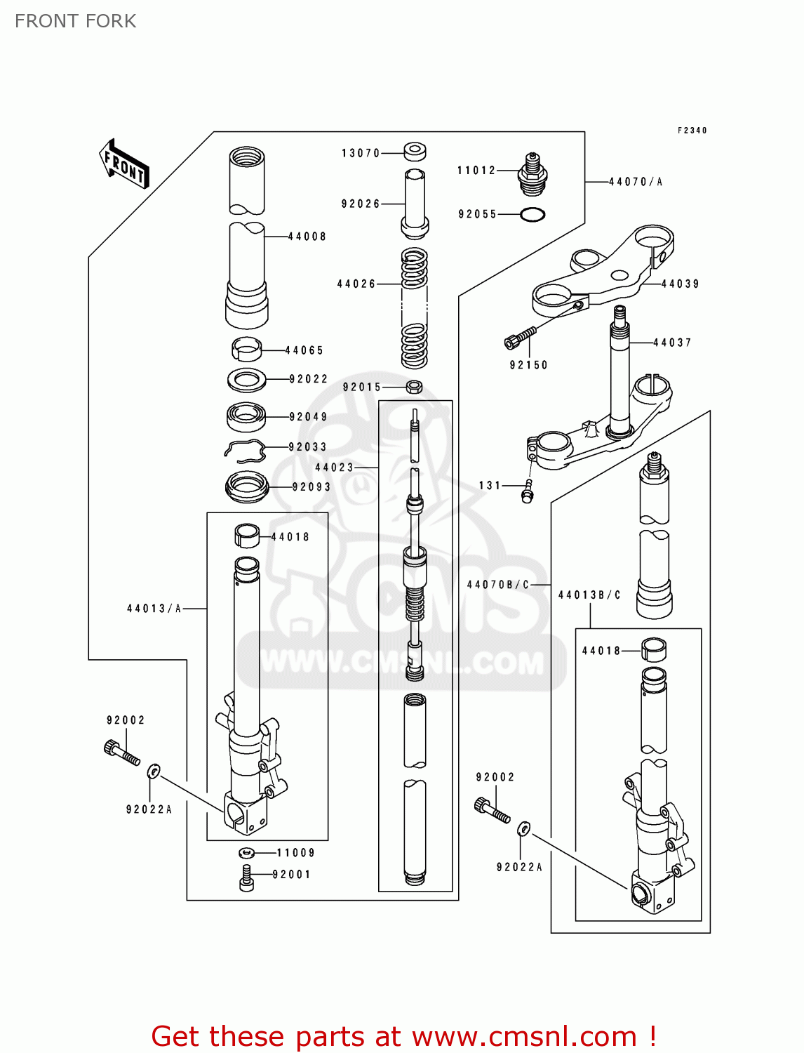 FRONT FORK ZX750J1 ZXR750 1991 EUROPE UK FR AR FG GR IT NR SD SP ST