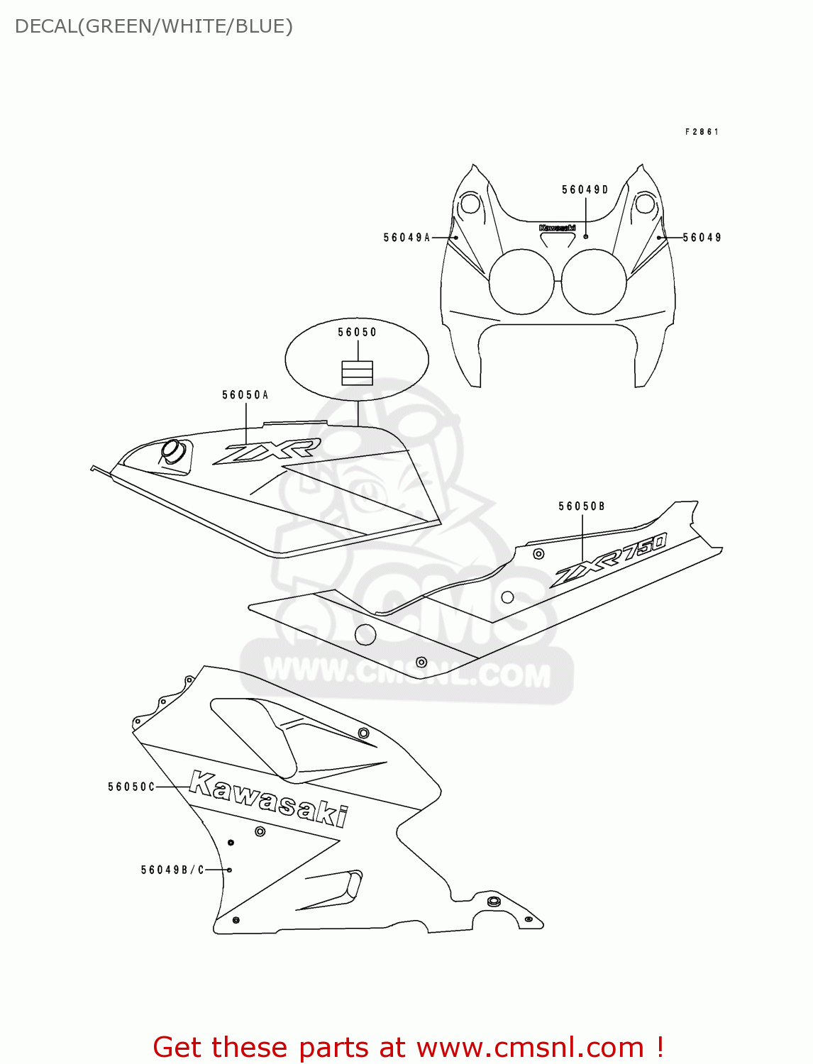 DECAL(GREEN/WHITE/BLUE) ZX750J1 ZXR750 1991 EUROPE UK FR AR FG GR IT NR SD SP ST