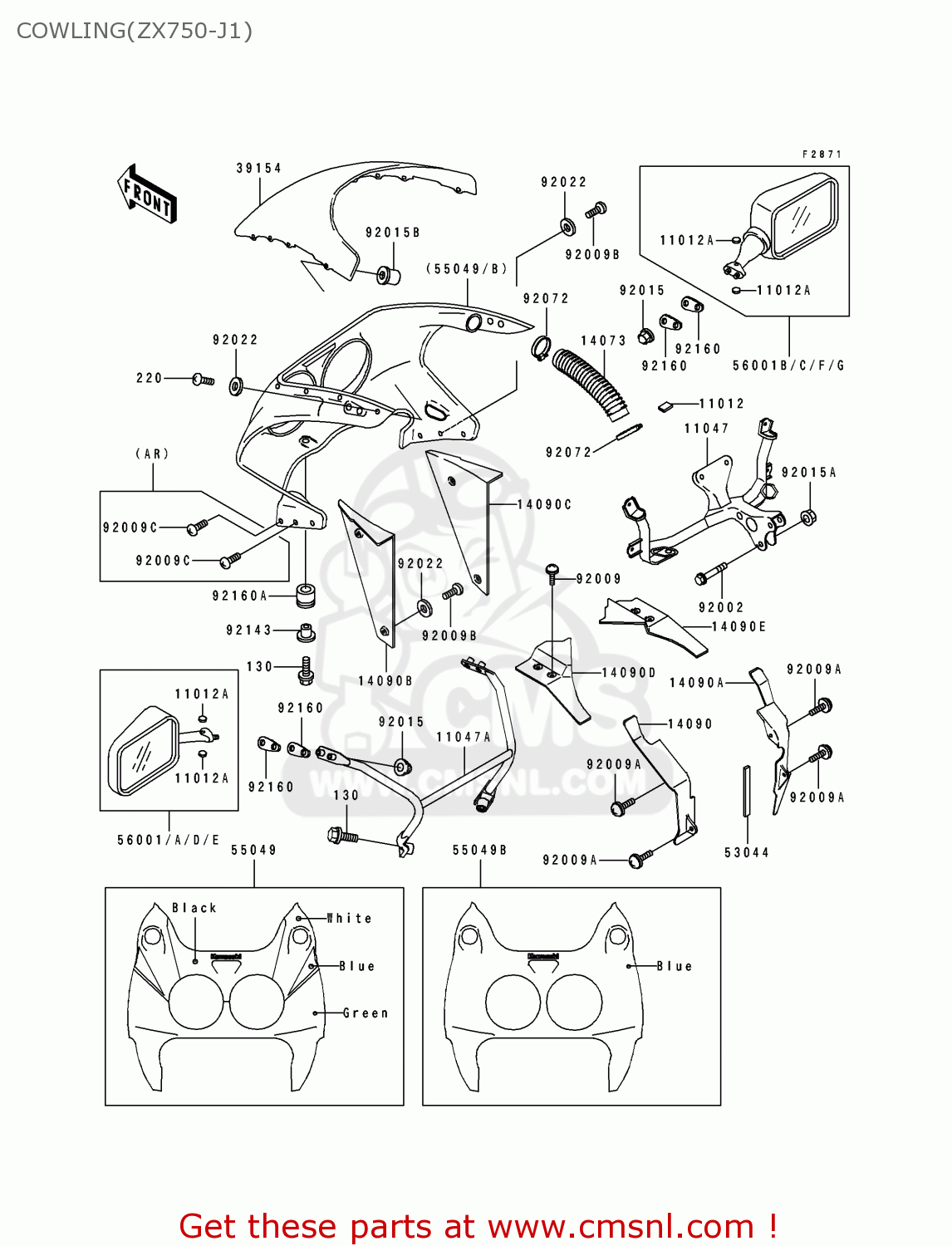 COWLING(ZX750-J1) ZX750J1 ZXR750 1991 EUROPE UK FR AR FG GR IT NR SD SP ST
