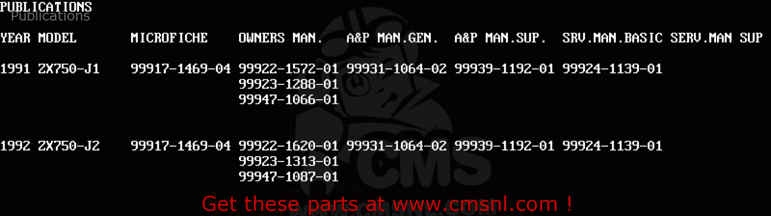 Publications ZX750J1 ZXR750 1991 EUROPE UK FR AR FG GR IT NR SD SP ST