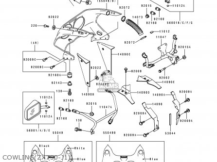 COWLING(ZX750-J1) - ZX750J1 ZXR750 1991 EUROPE UK FR AR FG GR IT NR SD SP ST