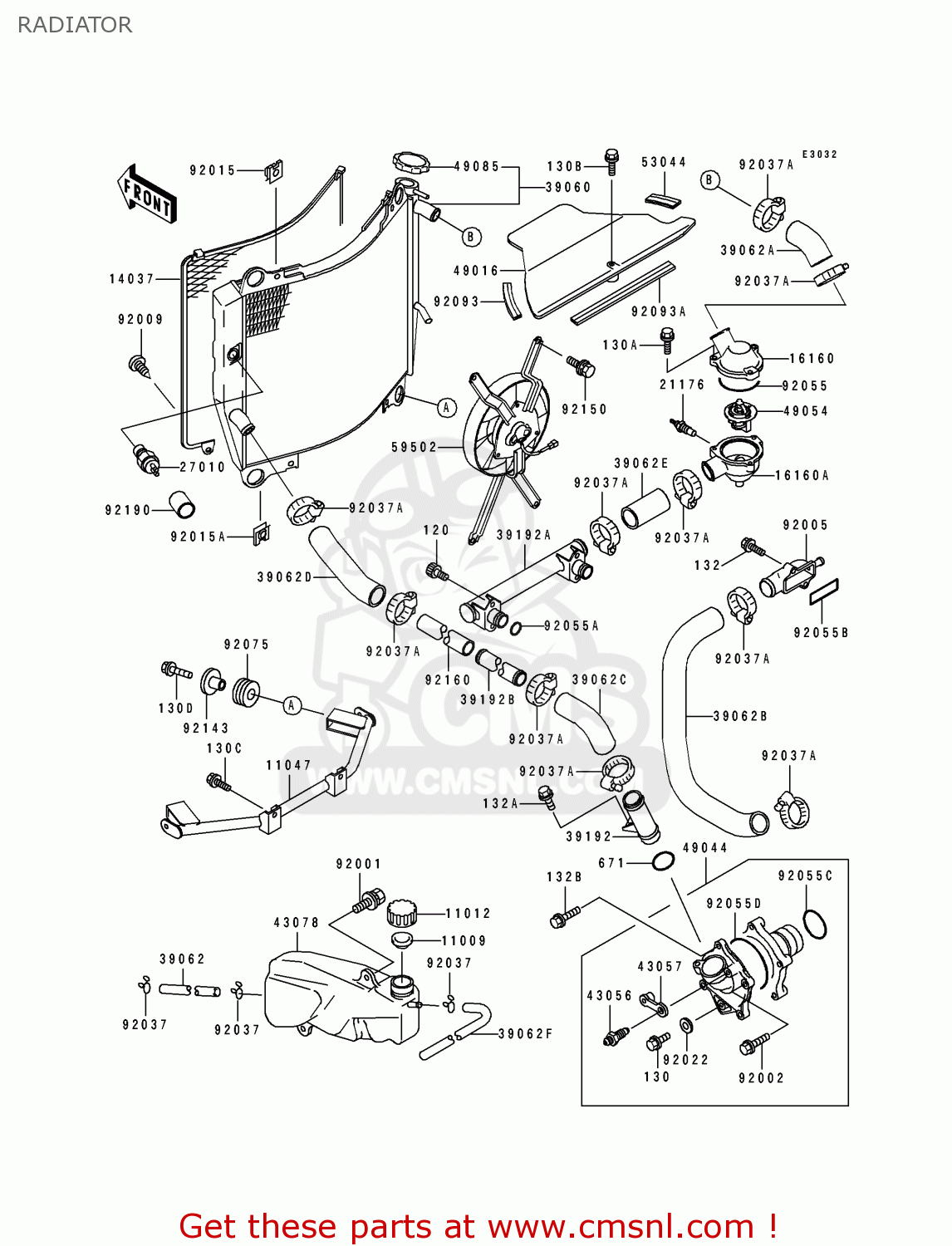 RADIATOR ZX750J2 NINJA ZX7 1992 USA CALIFORNIA CANADA