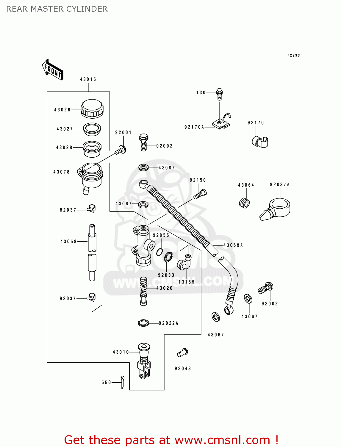 REAR MASTER CYLINDER ZX750J2 NINJA ZX7 1992 USA CALIFORNIA CANADA