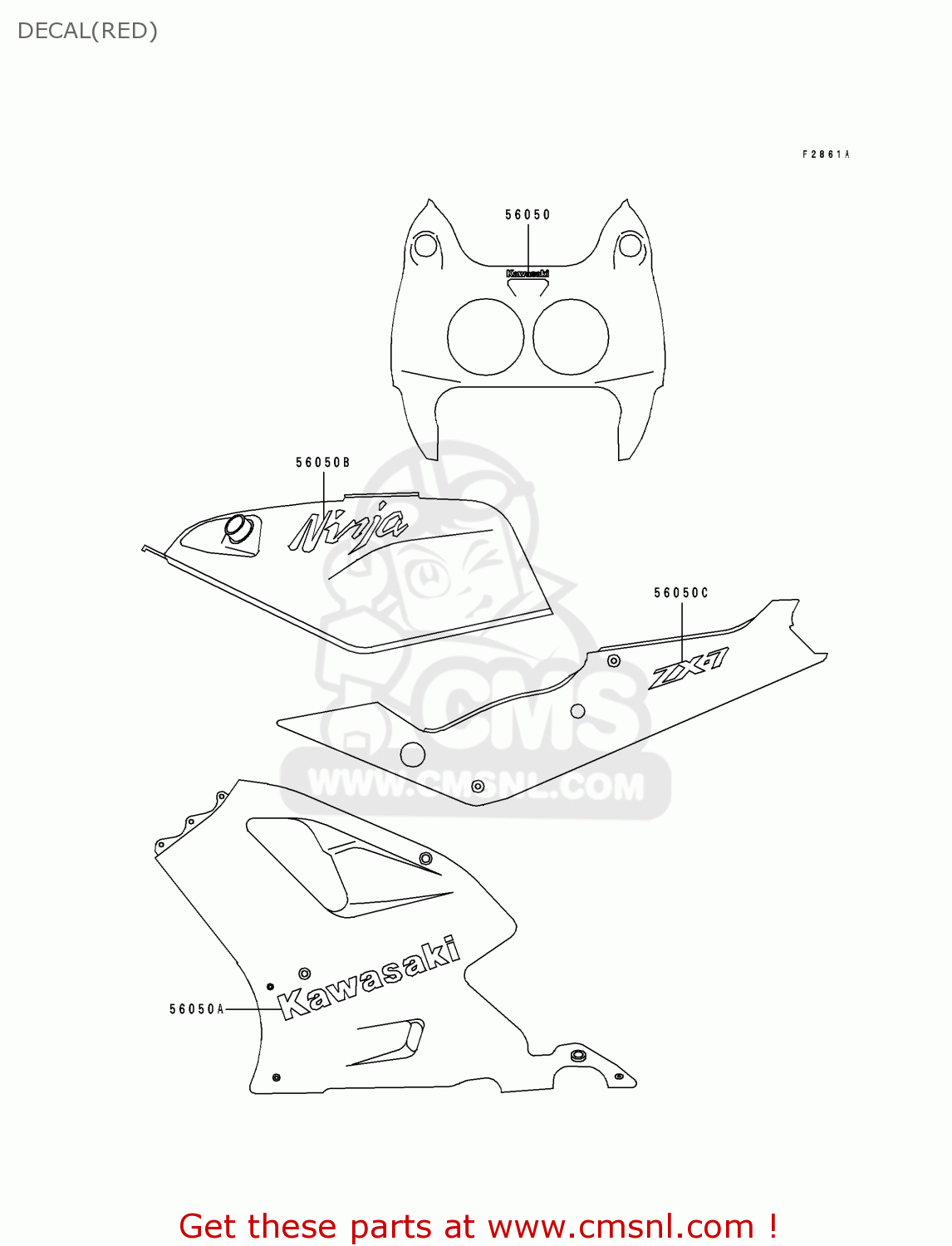 DECAL(RED) ZX750J2 NINJA ZX7 1992 USA CALIFORNIA CANADA