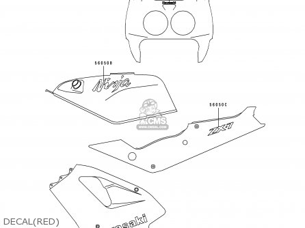 DECAL(RED) - ZX750J2 NINJA ZX7 1992 USA CALIFORNIA CANADA