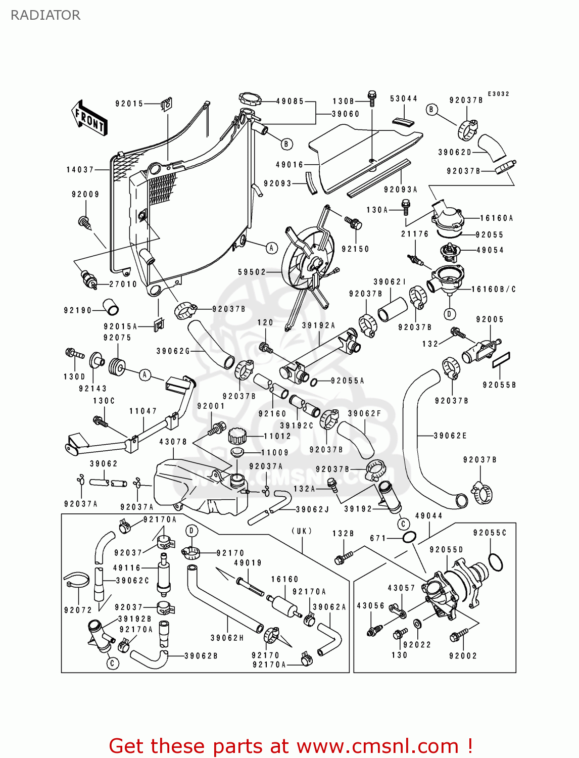 RADIATOR ZX750J2 ZXR750 1992 EUROPE UK FR AR FG GR IT NR SD SP ST