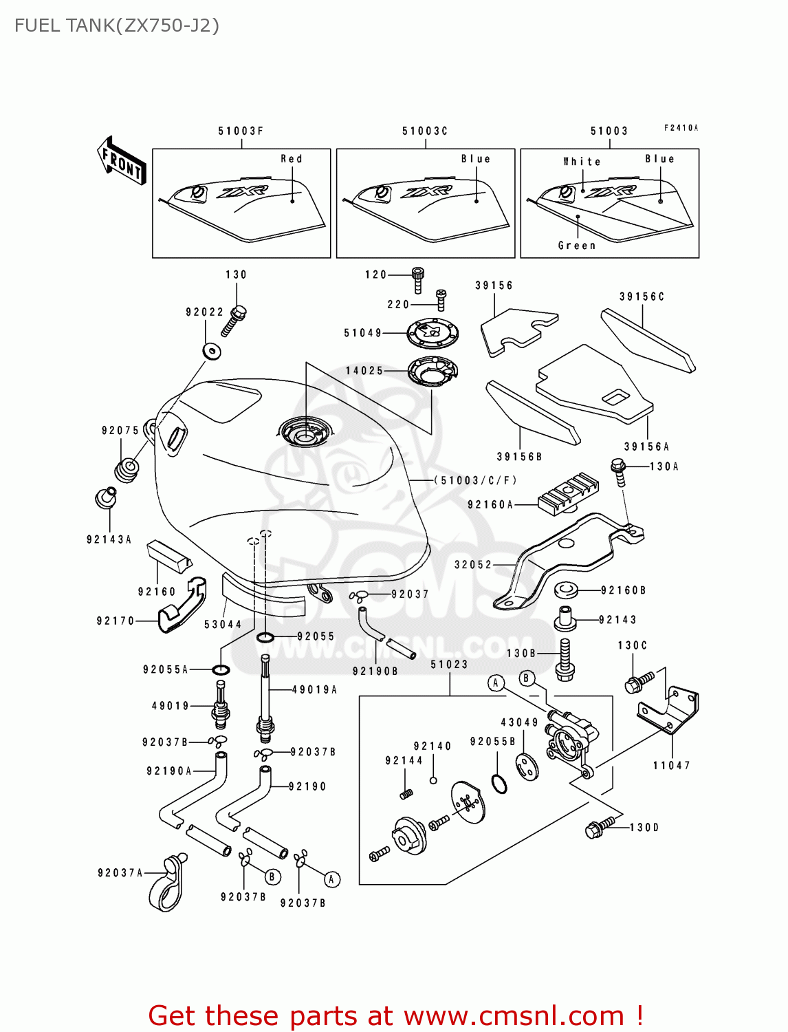 FUEL TANK(ZX750-J2) ZX750J2 ZXR750 1992 EUROPE UK FR AR FG GR IT NR SD SP ST