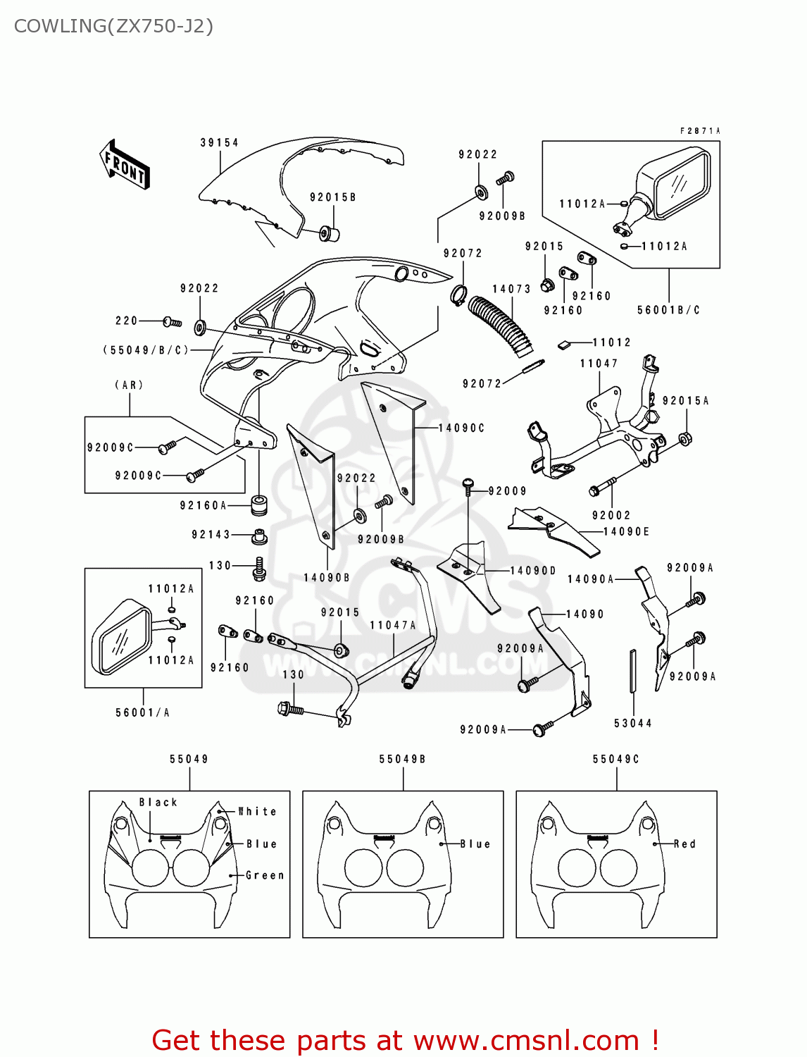COWLING(ZX750-J2) ZX750J2 ZXR750 1992 EUROPE UK FR AR FG GR IT NR SD SP ST