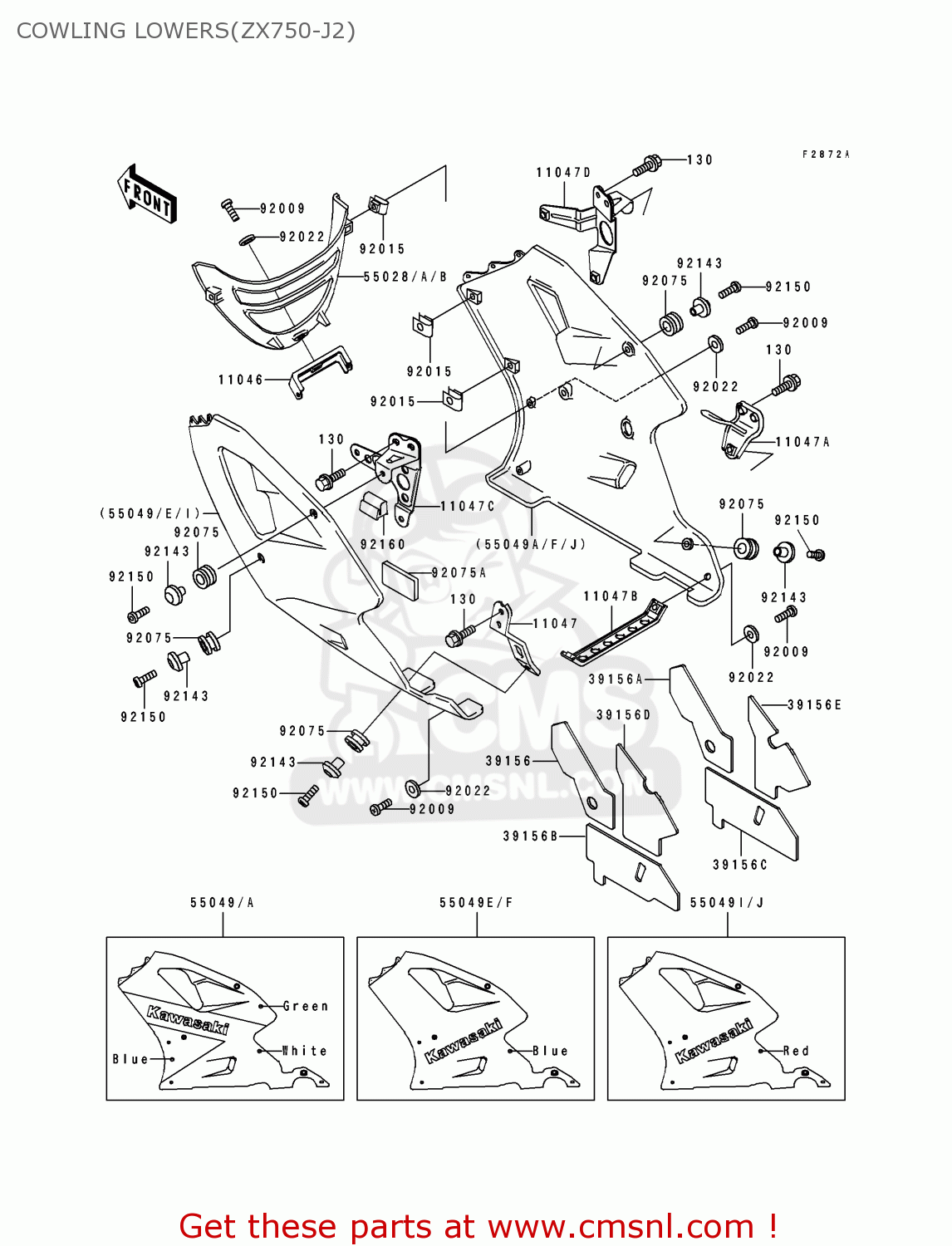 COWLING LOWERS(ZX750-J2) ZX750J2 ZXR750 1992 EUROPE UK FR AR FG GR IT NR SD SP ST